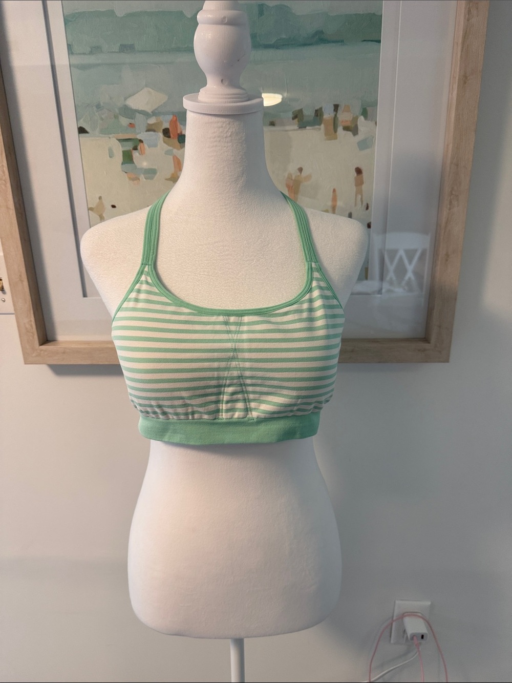 Athleta Mint Green and White Striped Sports Bra Size XL